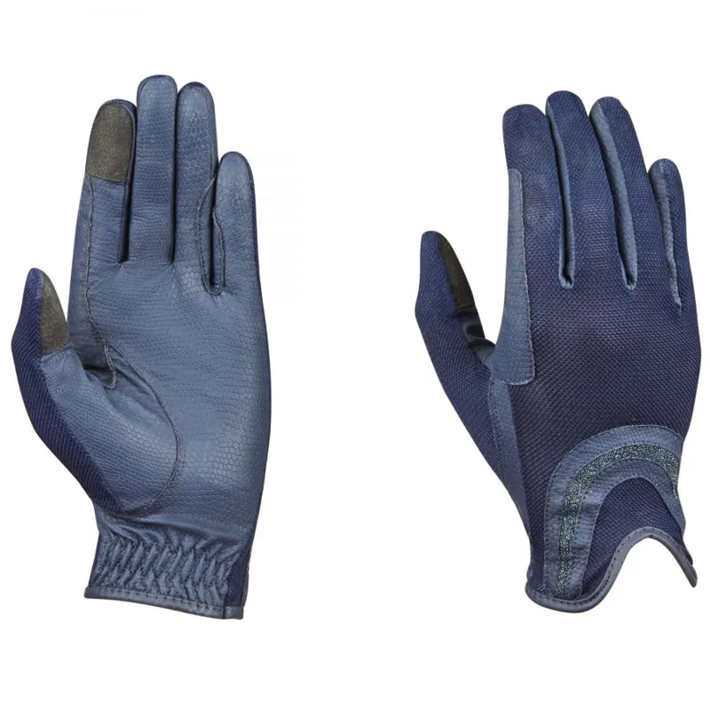 Dublin Pull On Glitter Mesh Back Riding Gloves Navy